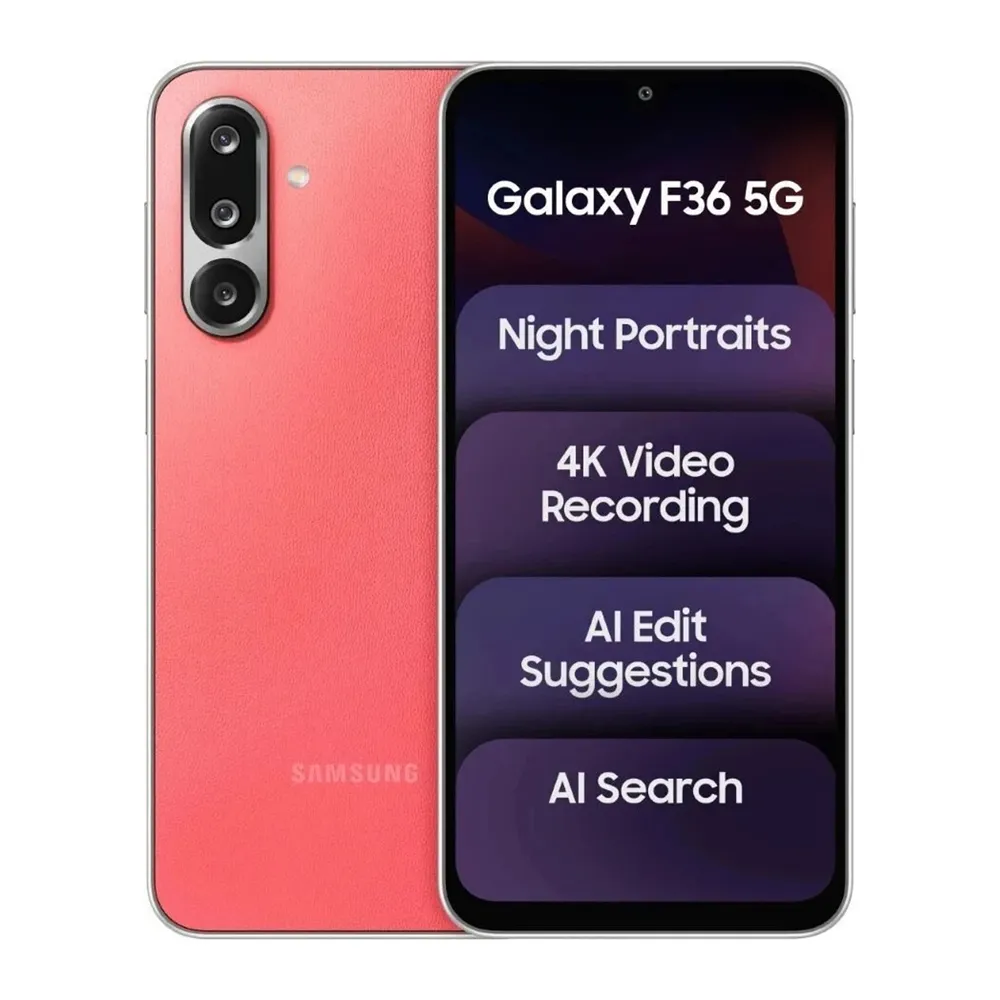 Samsung Galaxy F36 5G Coral Red smartphone in Bardhaman